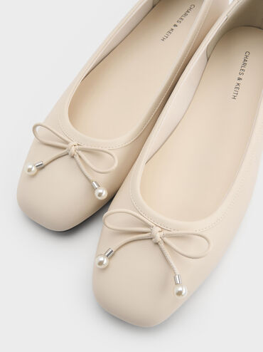 Barbara Pearl-Embellished Bow Ballet Flats, Chalk, hi-res