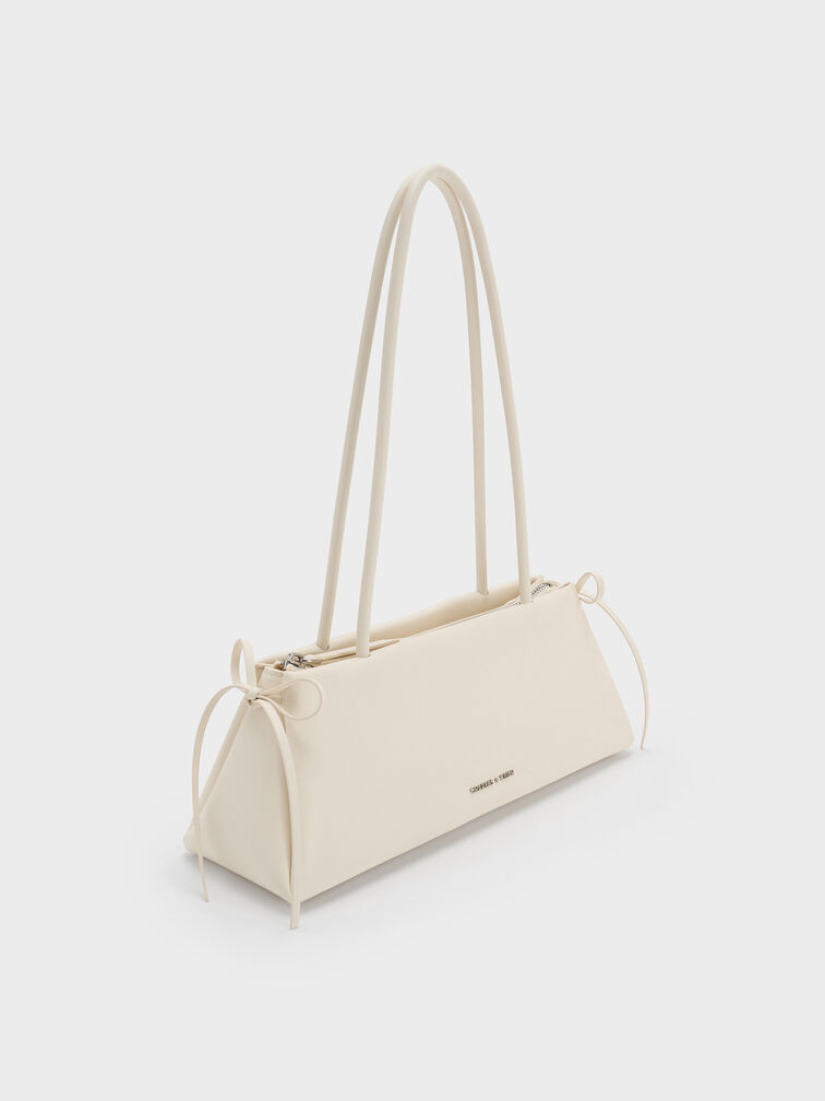 Hazel Bow Elongated Shoulder Bag, Cream, hi-res