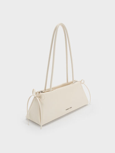 Hazel Bow Elongated Shoulder Bag, Cream, hi-res