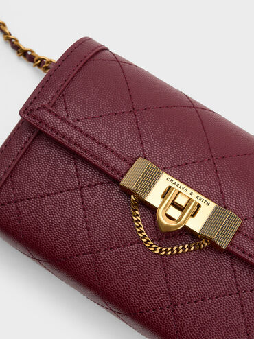 Tallulah Quilted Push-Lock Clutch, Burgundy, hi-res
