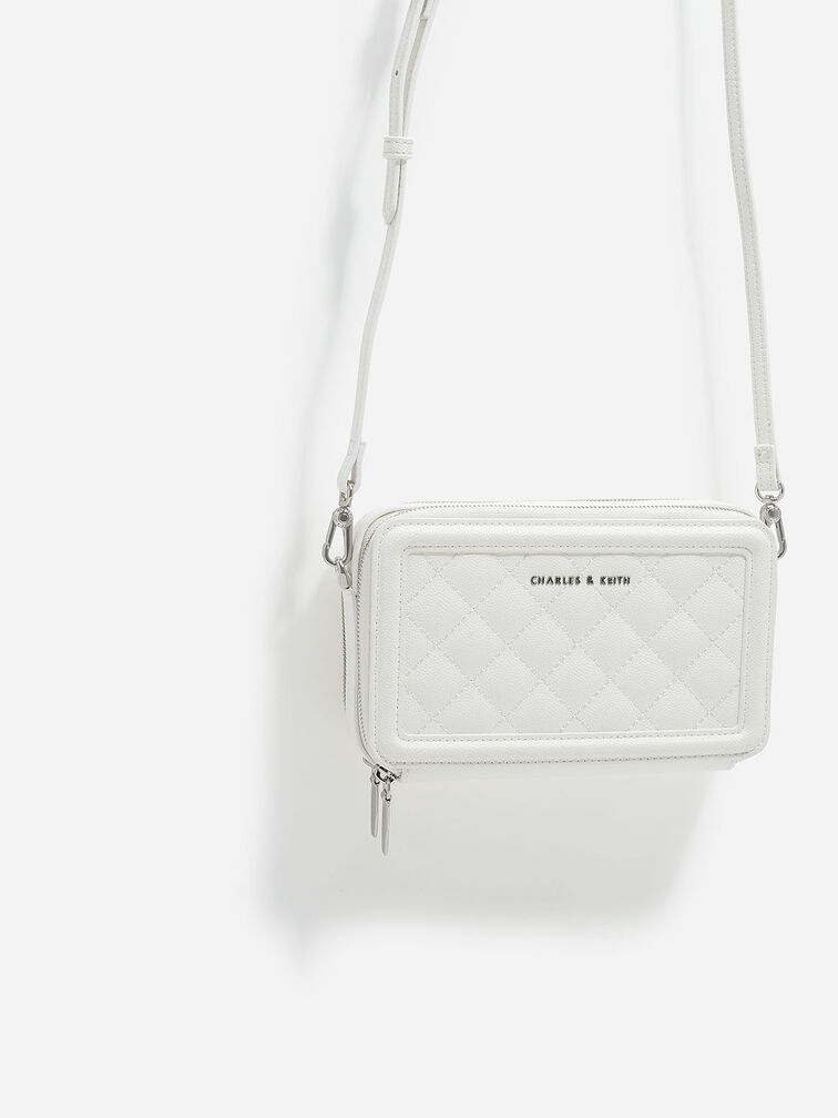 Quilted Boxy Long Wallet, White, hi-res
