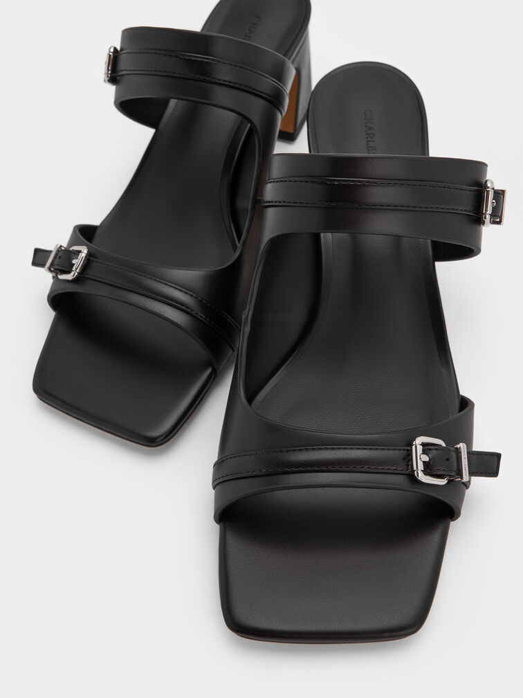 Giày mules cao gót Buckled, Đen, hi-res
