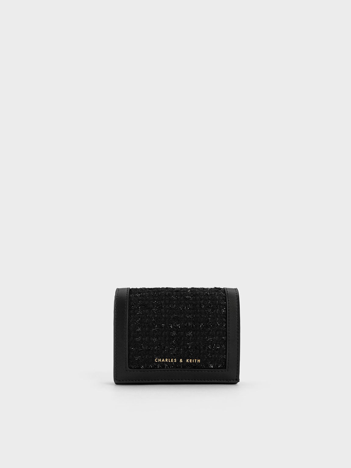 Tweed Snap Button Mini Short Wallet, Black, hi-res