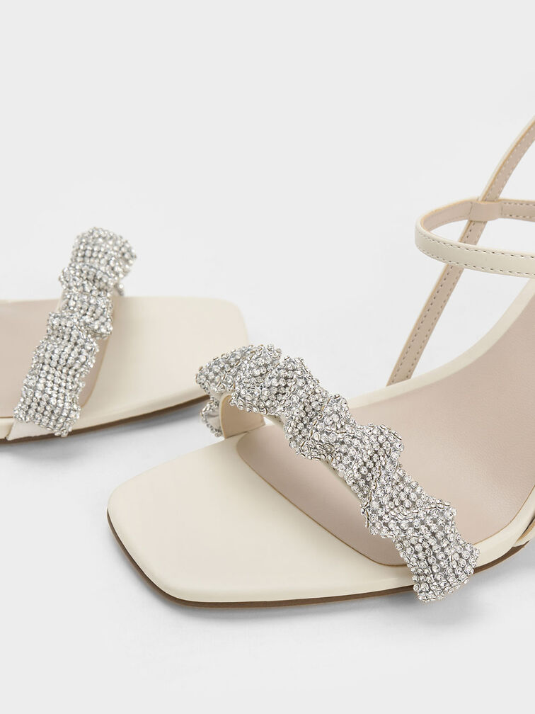 Gem-Embellished Stiletto Sandals, Cream, hi-res