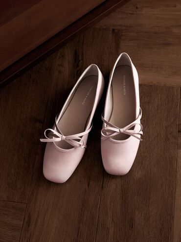 Gi&agrave;y b&uacute;p b&ecirc; mũi vu&ocirc;ng Satin Bow, Hồng, hi-res