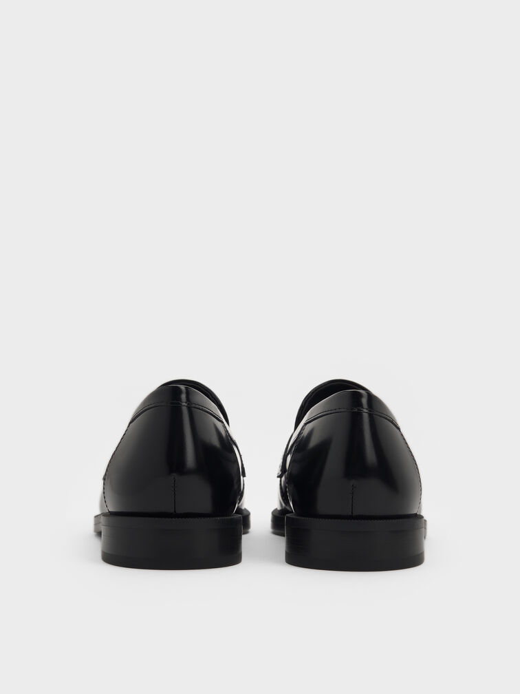 Georgina Leather Metallic-Accent Penny Loafers, Black Boxed, hi-res