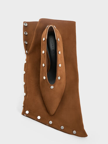 Boots cao gót Gael Faux Suede Studded, Nâu, hi-res