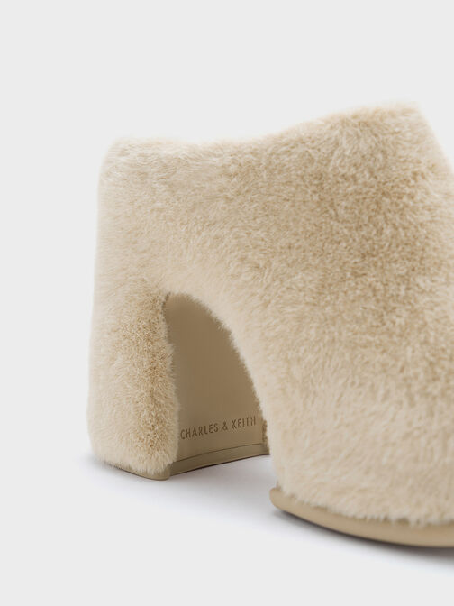 Giày mules cao gót Pixie Furry Platform, Be, hi-res