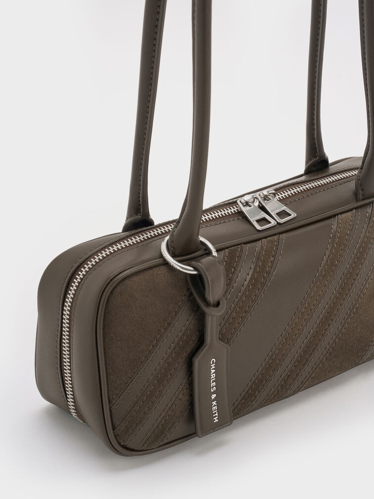 T&uacute;i đeo vai d&aacute;ng d&agrave;i Zeya Recycled Suede Striped, Xanh r&ecirc;u đậm, hi-res