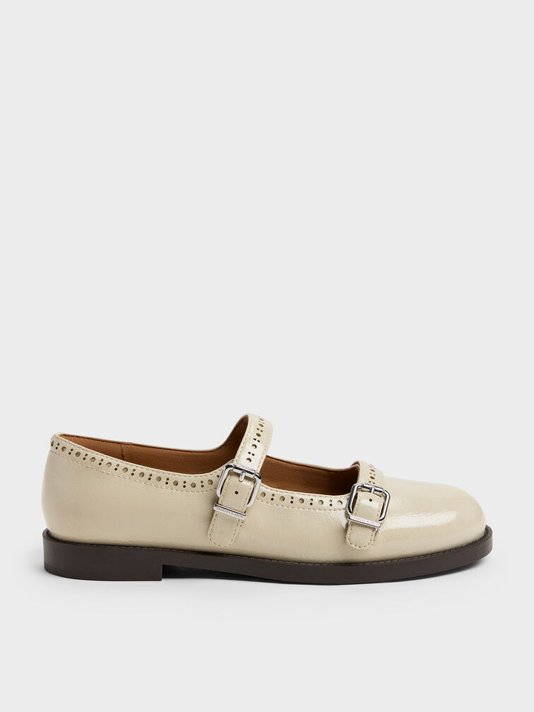 Gi&agrave;y b&uacute;p b&ecirc; mũi tr&ograve;n Double-Strap Brogue, Be, hi-res