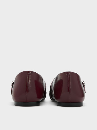 Patent Triple-Strap Crossover Mary Jane Flats, Burgundy, hi-res