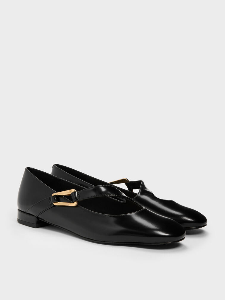 Daena Leather Asymmetric-Strap Mary Janes, Black Boxed, hi-res