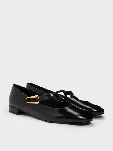 Daena Leather Asymmetric-Strap Mary Janes, Black Boxed, hi-res