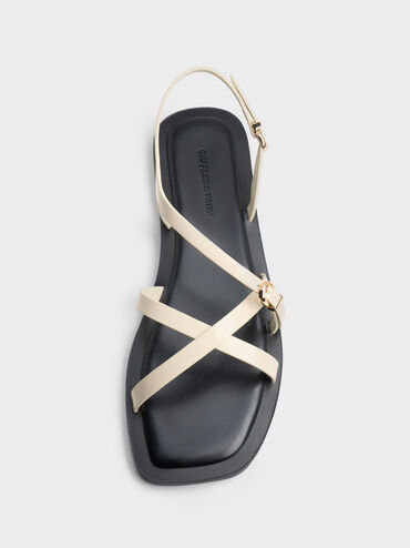 Gi&agrave;y sandals đế bệt mũi vu&ocirc;ng, Trắng, hi-res