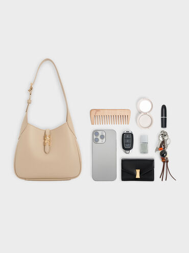 Túi đeo vai Mini Adalyn Metallic-Buckle, Dusted Oat, hi-res