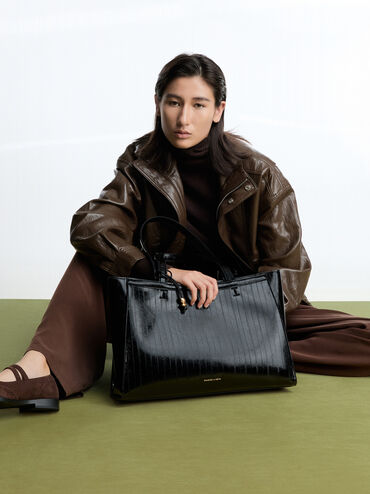 Túi tote phom chữ nhật Augustine, Đen, hi-res