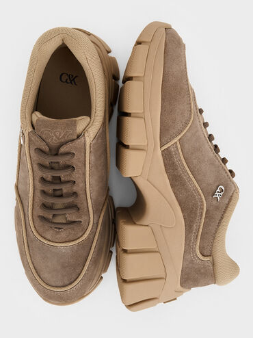 Yunna Suede Chunky Sneakers, Taupe, hi-res