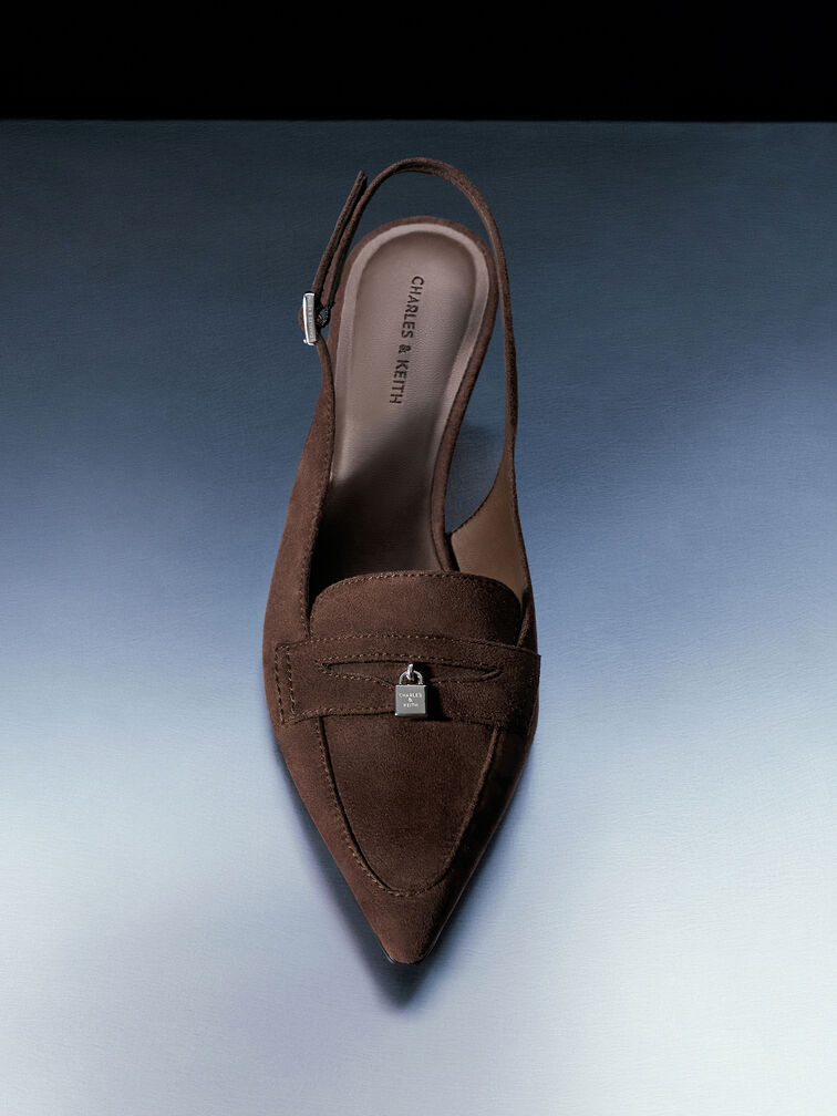 Griselda Faux Suede Slingback Pumps, Dark Brown Textured, hi-res