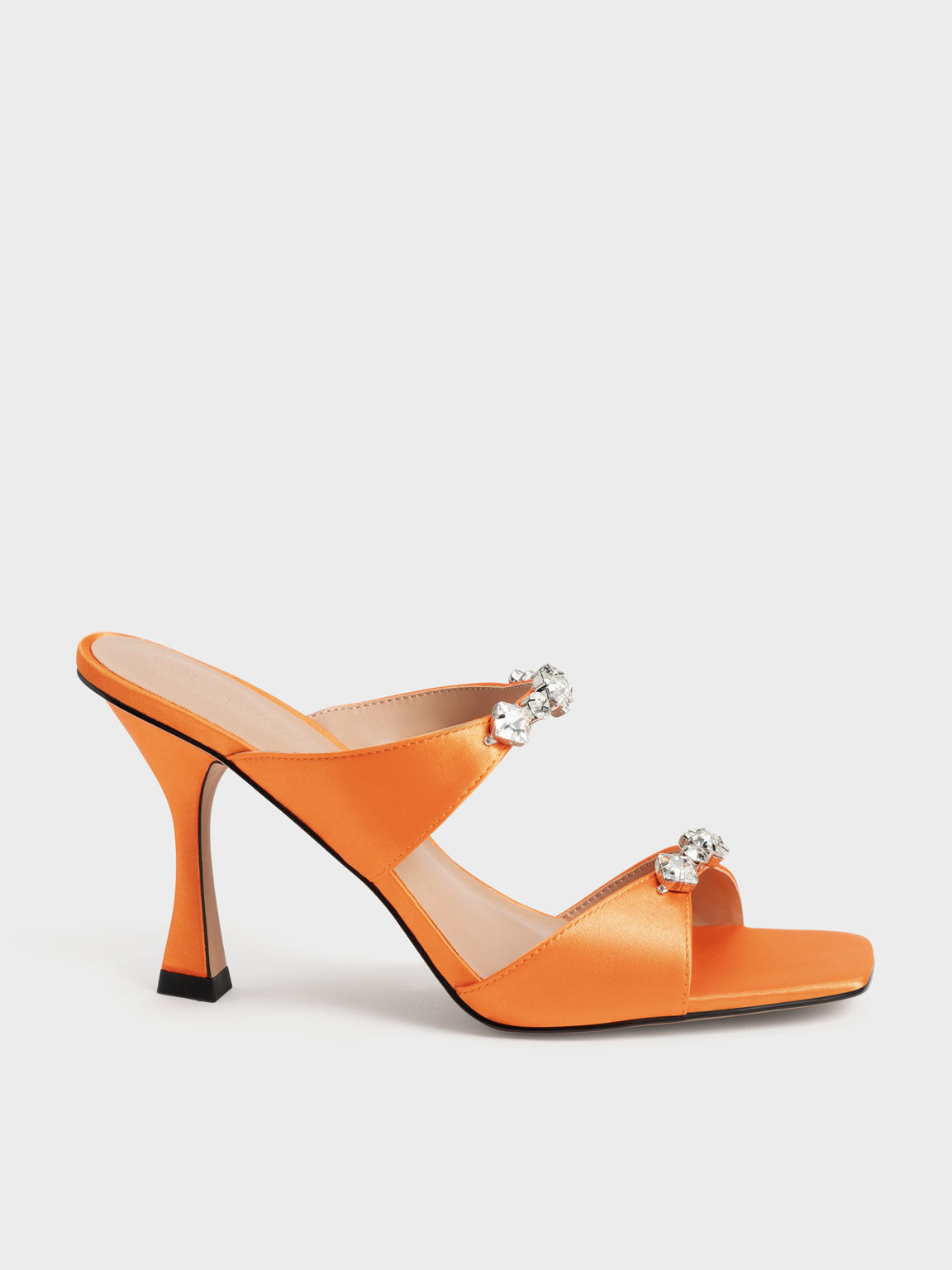 Metallic Gem-Encrusted Sandals, Orange, hi-res