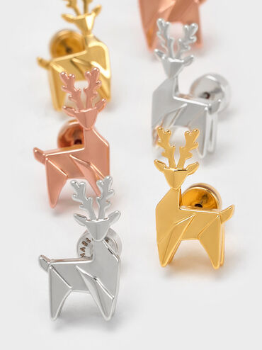 Deer Stud Earrings, Gold, hi-res