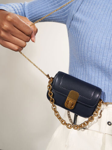 Enya Chain-Handle Mini Bag, Navy, hi-res