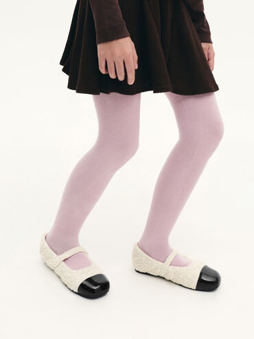 Girls' Tweed Pearl Mary Jane Flats, White, hi-res