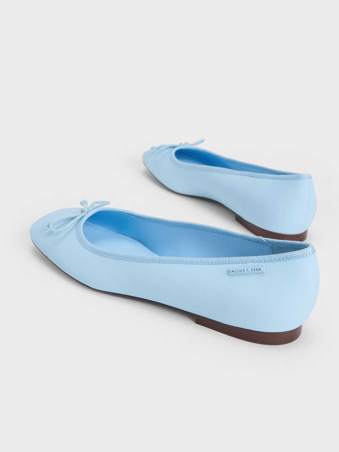 Rounded Square-Toe Bow Ballerinas, Light Blue, hi-res