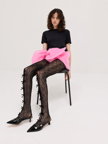 Patent Leather Gem-Buckle Pointed-Toe Heeled Mules, Black Patent, hi-res