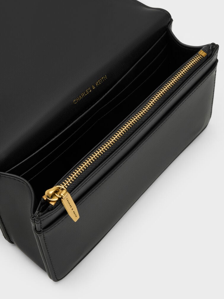 V&iacute; chữ nhật d&aacute;ng d&agrave;i Paffuto Chain Handle Quilted, Đen, hi-res