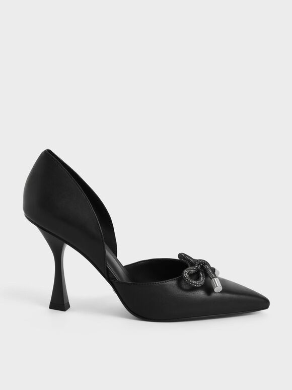 Giày cao gót phối nơ Gem-Embellished Bow-Tie D'Orsay, Đen, hi-res