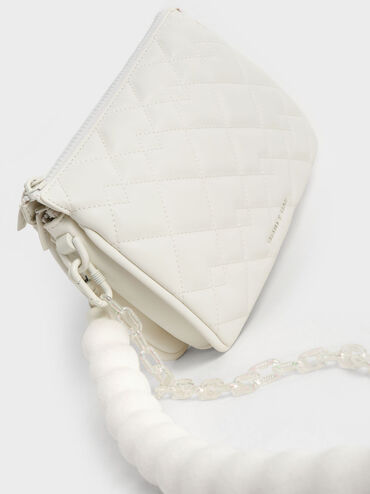 Túi đeo vai nữ phom chữ nhật chần bông Lana Quilted, Trắng, hi-res