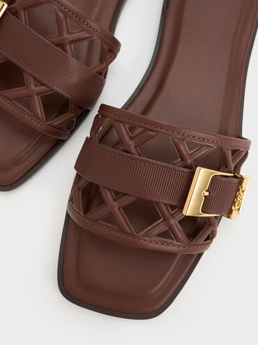 Whitney Leather Cut-Out Slide Sandals, Brown, hi-res