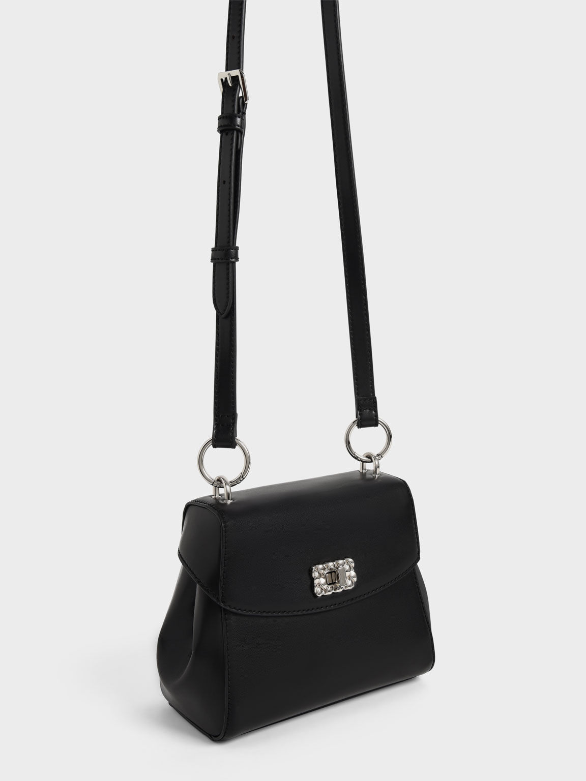 Ulani Scarf-Wrapped Top Handle Bag, Black, hi-res