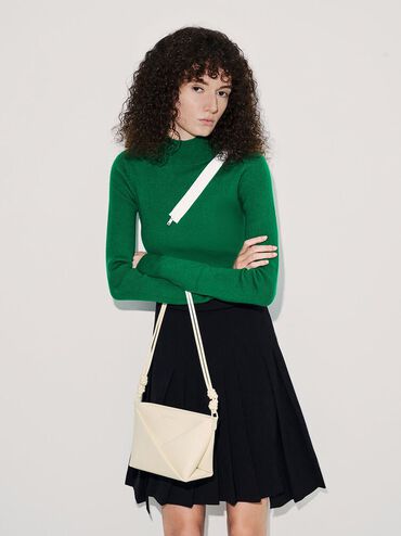 Túi đeo vai hình thang Midori, Kem, hi-res