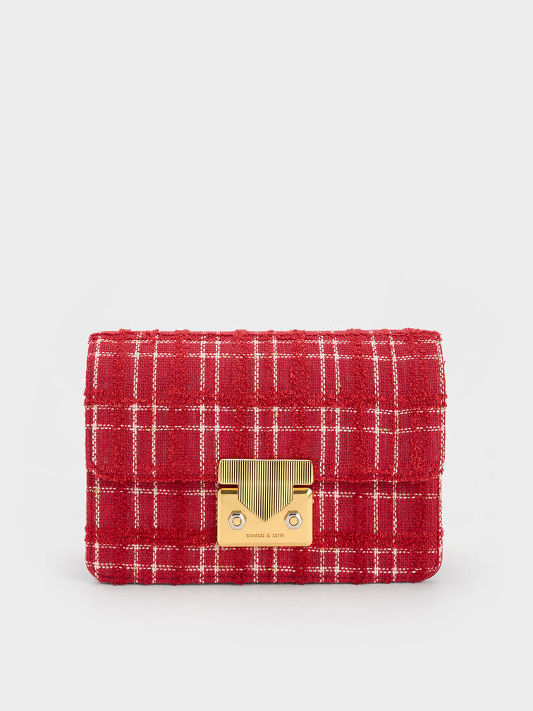 Túi đeo vai hình hộp Eudora Tweed, Đỏ, hi-res
