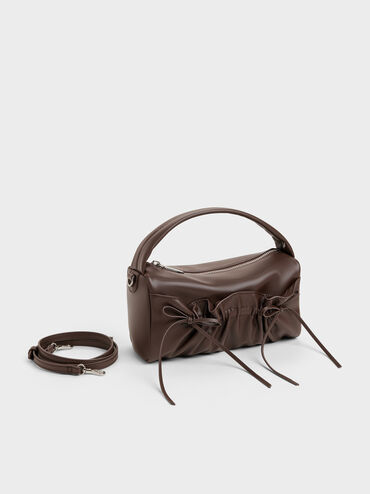 Reese Ruched Bow Top Handle Bag, Espresso Brown, hi-res
