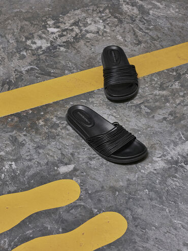 Fianna Strappy Slide Sandals, Black, hi-res