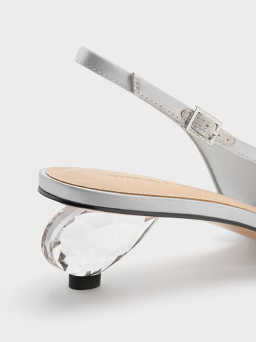 Gi&agrave;y sandals cao g&oacute;t Satin Pointed-Toe, Bạc, hi-res