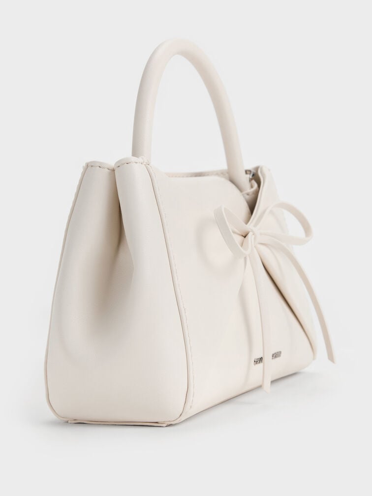 Hazel Bow Panelled Top Handle Bag, Cream, hi-res