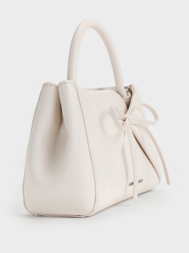 Hazel Bow Panelled Top Handle Bag, Cream, hi-res