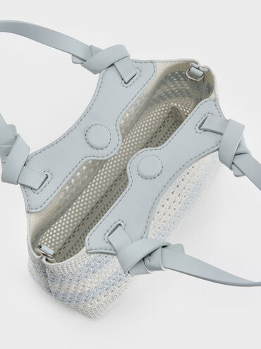 Ida Checkered Knotted Handle Tote Bag​, Sea Salt Blue, hi-res