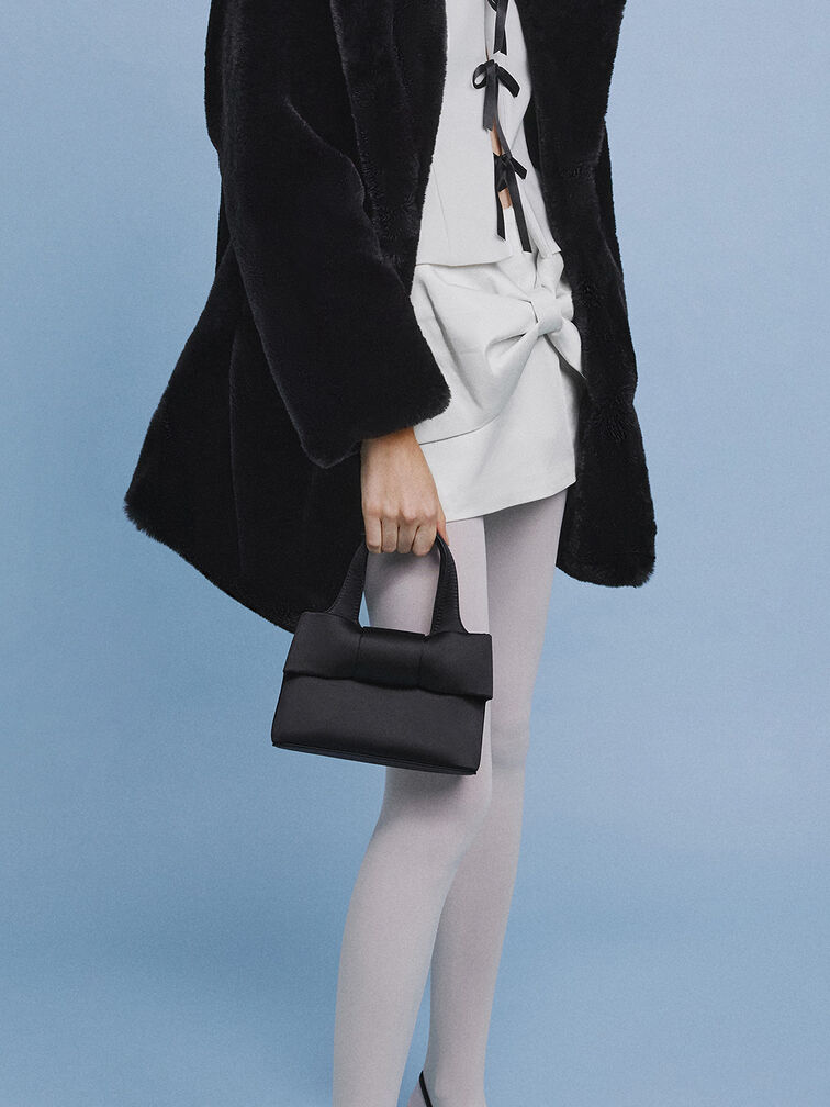 Satin Bow Bucket Bag, Noir, hi-res