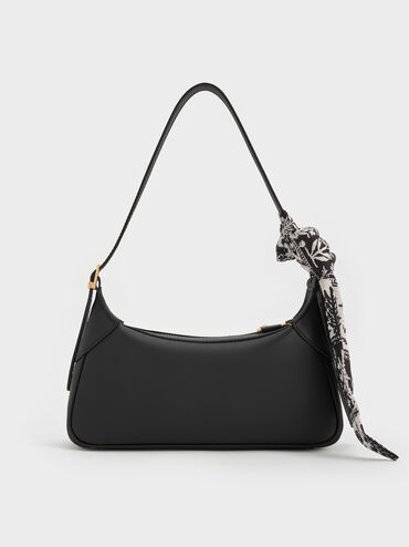 Cerese Leather Scarf-Handle Shoulder Bag, Black, hi-res