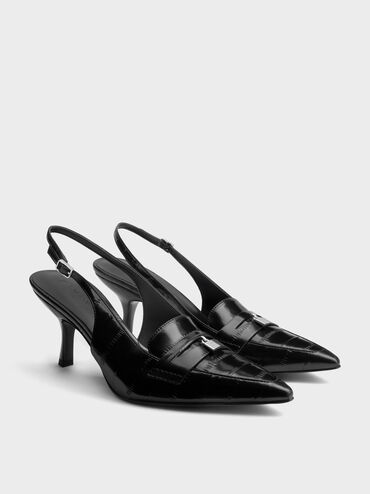 Griselda Eel-Effect Slingback Pumps, Animal Print Black, hi-res