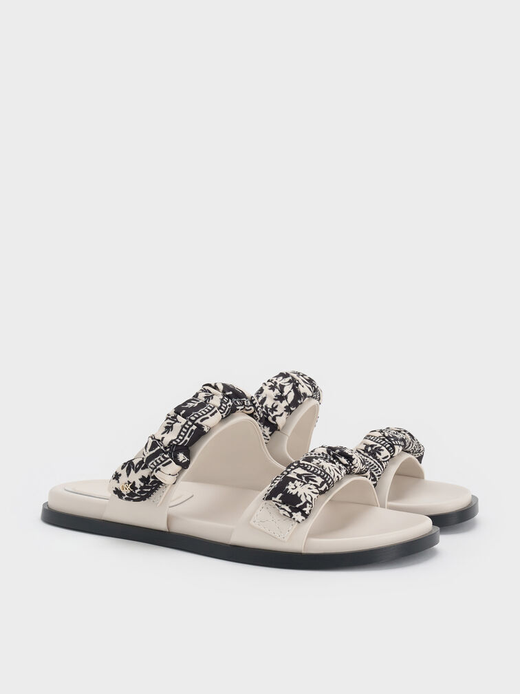 Tayari Leather Printed Double-Strap Sandals, Chalk, hi-res