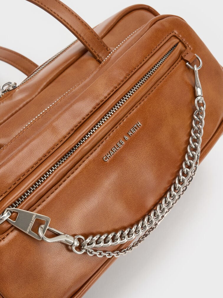 Atwood Chain Elongated Shoulder Bag, Distressed Tan, hi-res