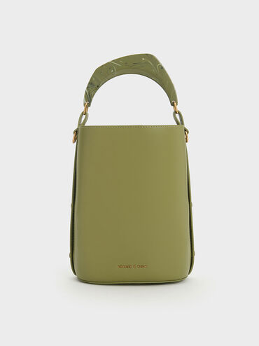 Marlin Acrylic Handle Bucket Bag, Olive, hi-res