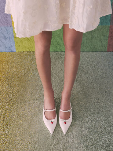 Sonali Strawberry Bow Slingback Pumps, White, hi-res