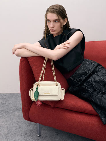 T&uacute;i đeo ch&eacute;o phom chữ nhật Duo Quilted, Kem, hi-res