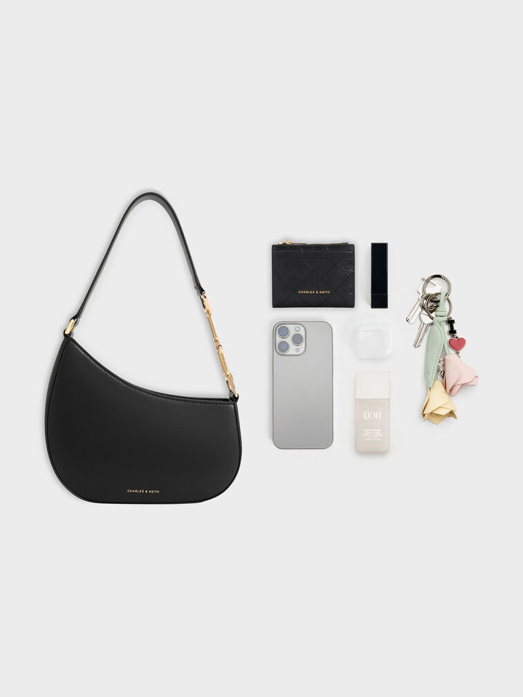 Agatha Chain-Accent Shoulder Bag, Black, hi-res